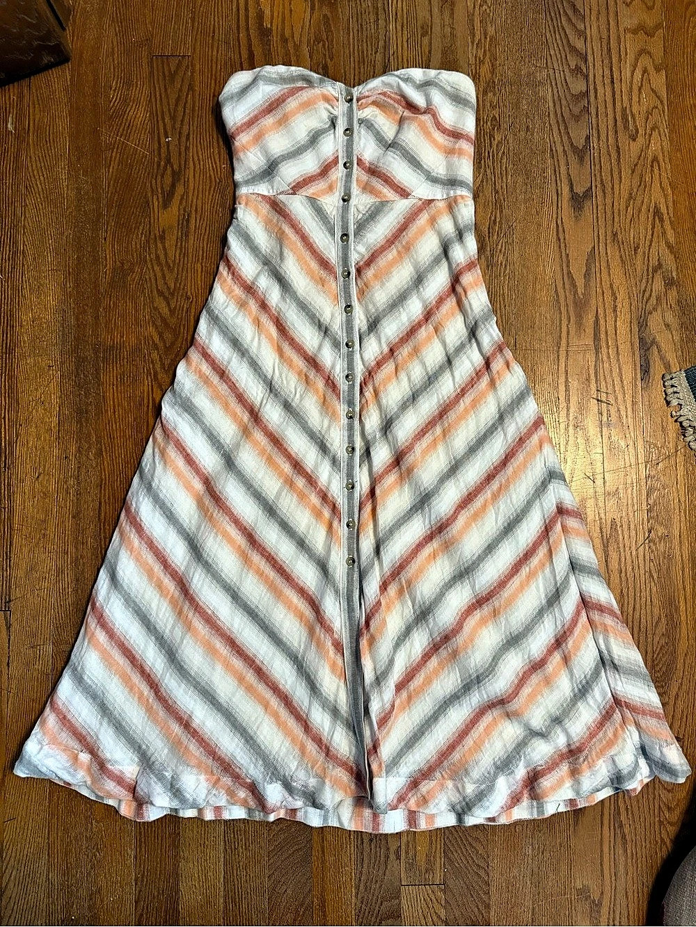 Free People Hello Lovely Striped Midi Dress in White & Orange